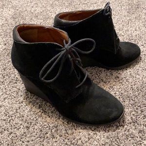 Lucky Brand black suede wedge tie booties 7.5